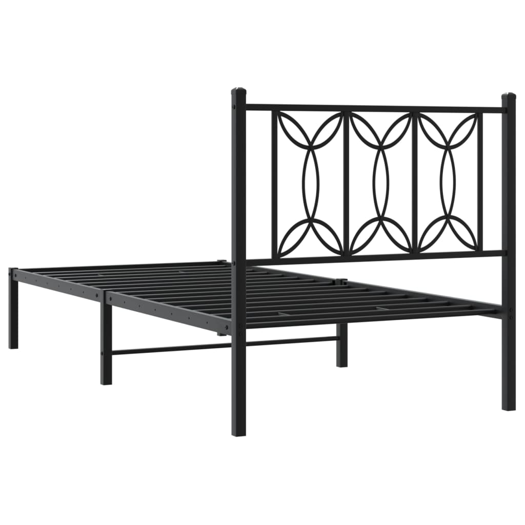 Metal Bed Frame without Mattress with Headboard Black 90x200cm