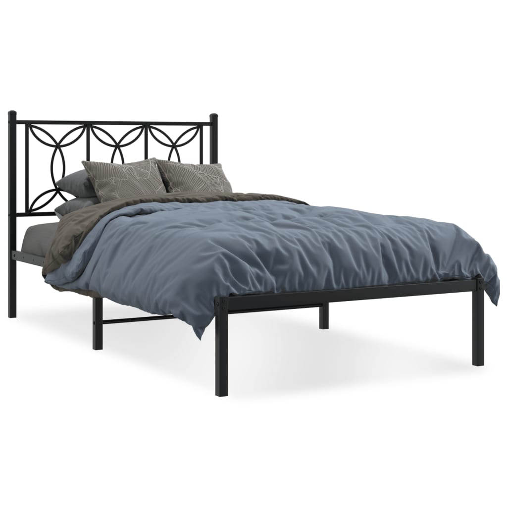 Metal Bed Frame without Mattress with Headboard Black 100x200cm