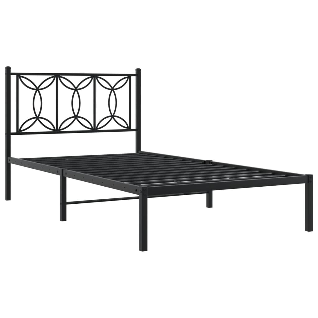 Metal Bed Frame without Mattress with Headboard Black 100x200cm