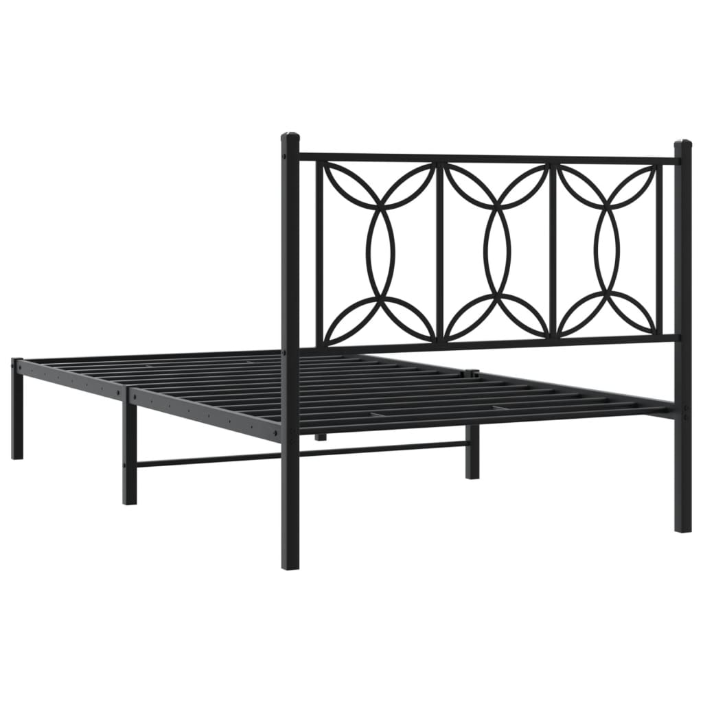 Metal Bed Frame without Mattress with Headboard Black 100x200cm