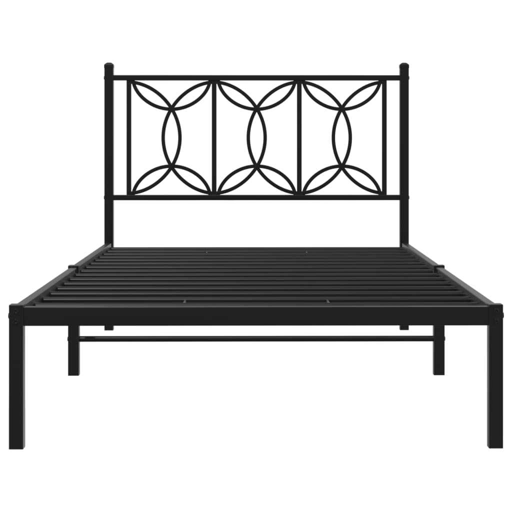 Metal Bed Frame without Mattress with Headboard Black 107x203cm