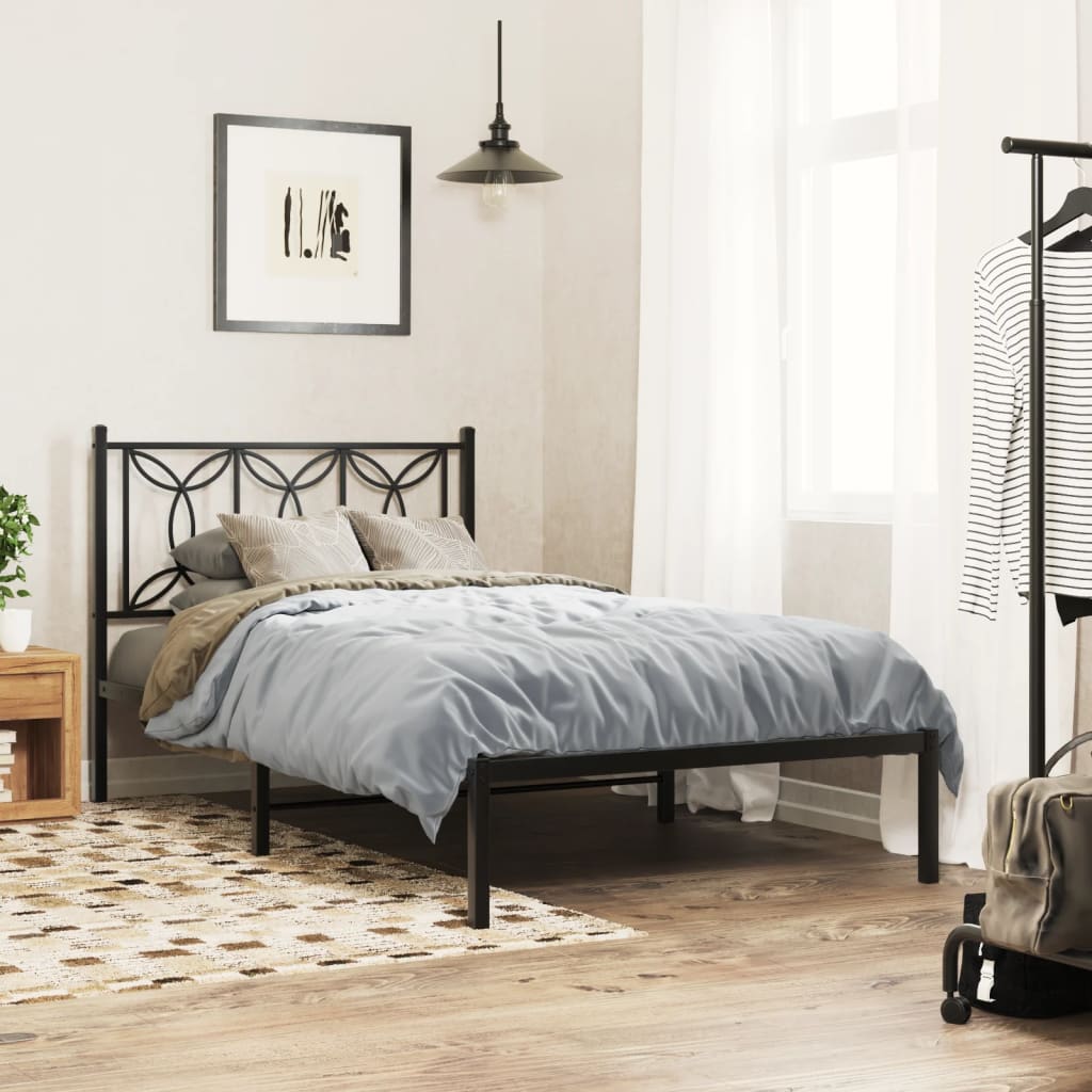 Metal Bed Frame without Mattress with Headboard Black 107x203cm