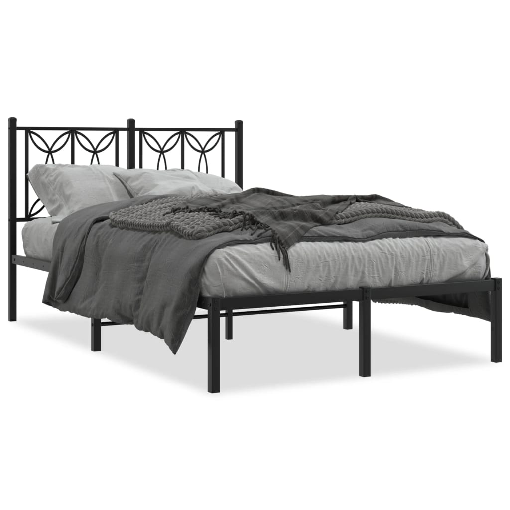 Metal Bed Frame without Mattress with Headboard Black 120x190cm