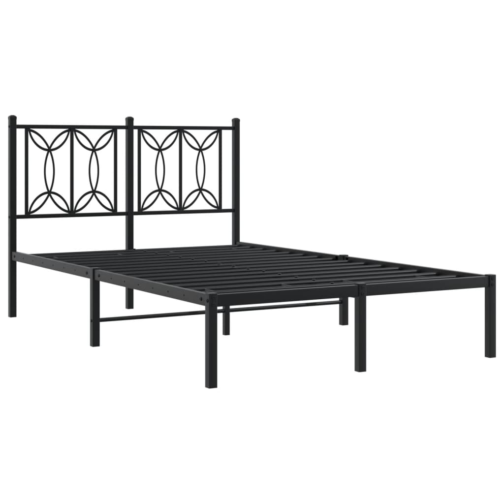 Metal Bed Frame without Mattress with Headboard Black 120x190cm