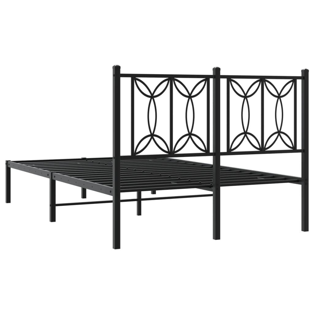 Metal Bed Frame without Mattress with Headboard Black 120x190cm