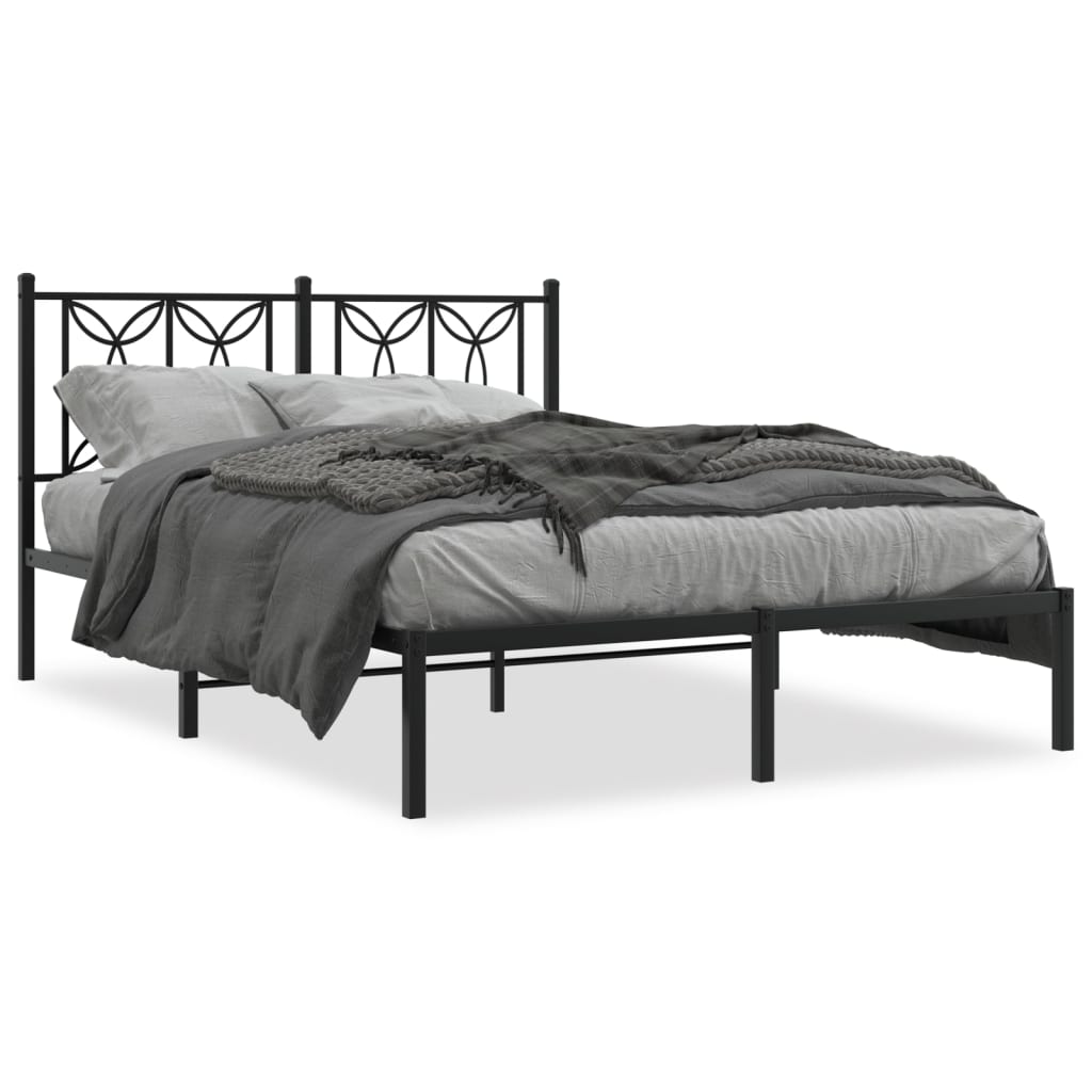 Metal Bed Frame without Mattress with Headboard Black 135x190cm