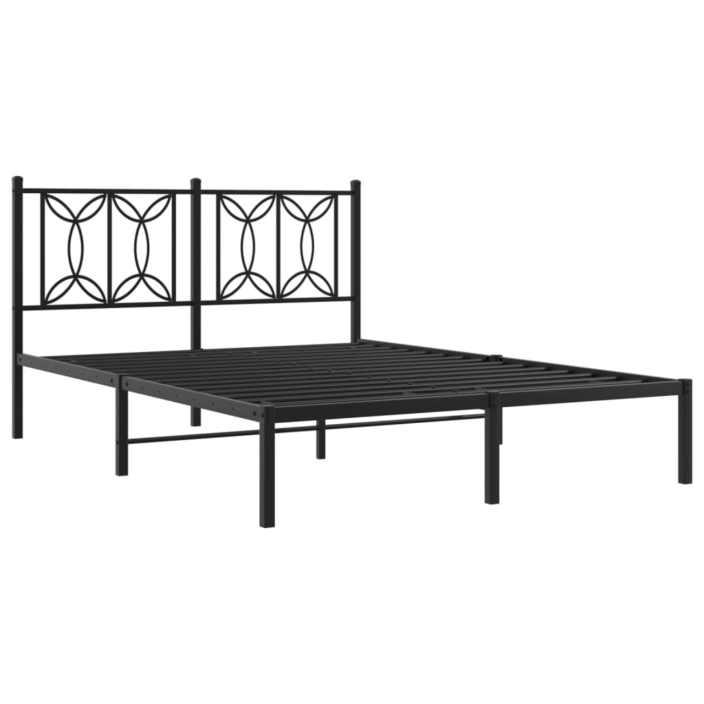 Metal Bed Frame without Mattress with Headboard Black 135x190cm
