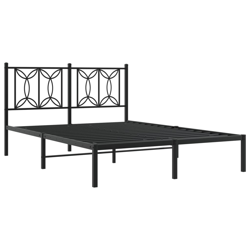 Metal Bed Frame without Mattress with Headboard Black 140x190cm