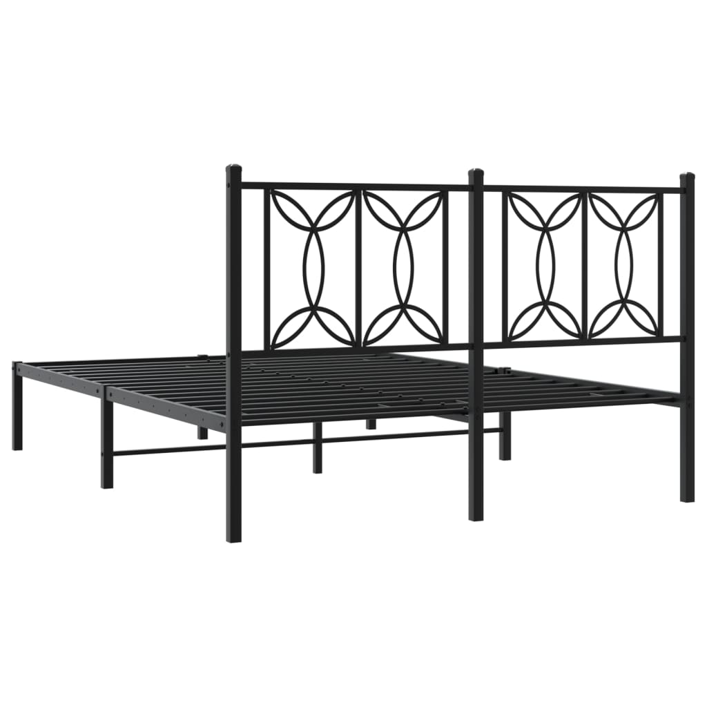 Metal Bed Frame without Mattress with Headboard Black 140x190cm