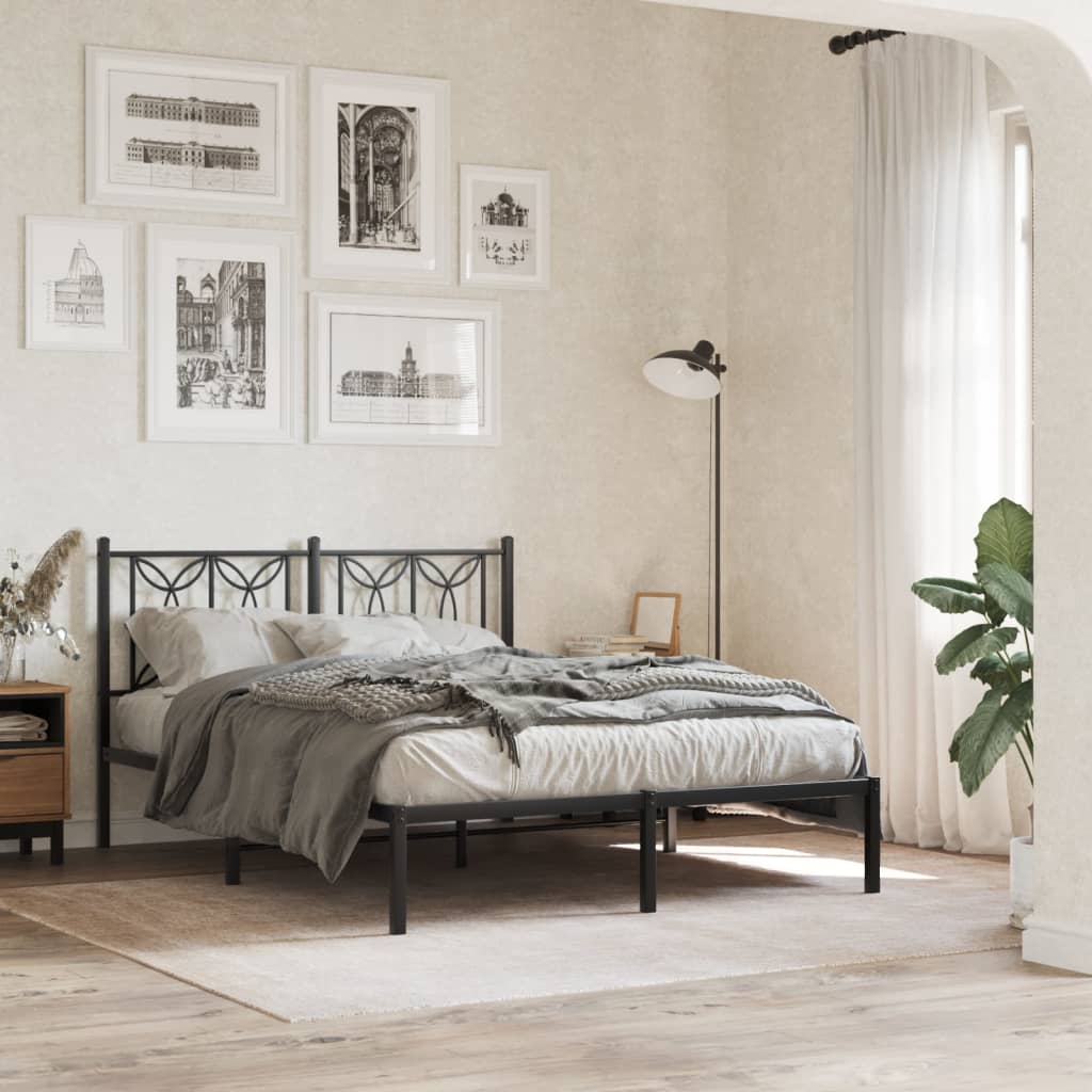 Metal Bed Frame without Mattress with Headboard Black 140x190cm