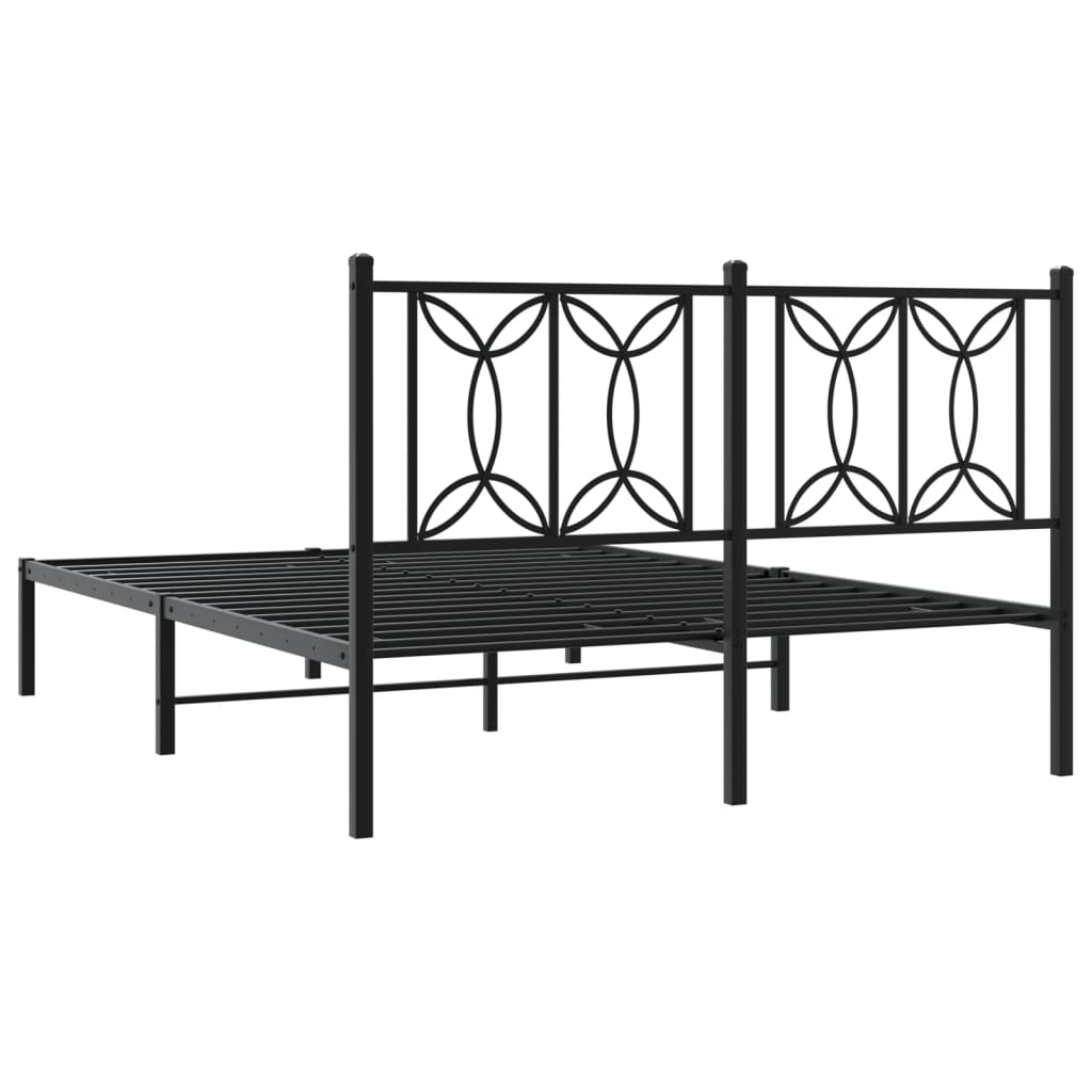 Metal Bed Frame without Mattress with Headboard Black 140x200cm