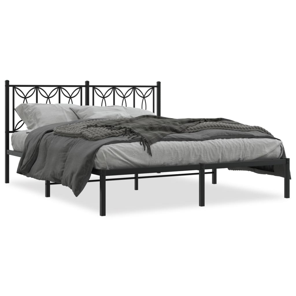 Metal Bed Frame without Mattress with Headboard Black 160x200cm
