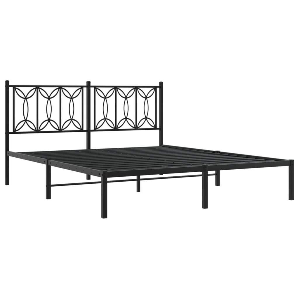Metal Bed Frame without Mattress with Headboard Black 160x200cm