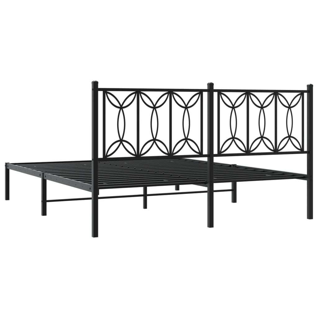 Metal Bed Frame without Mattress with Headboard Black 160x200cm
