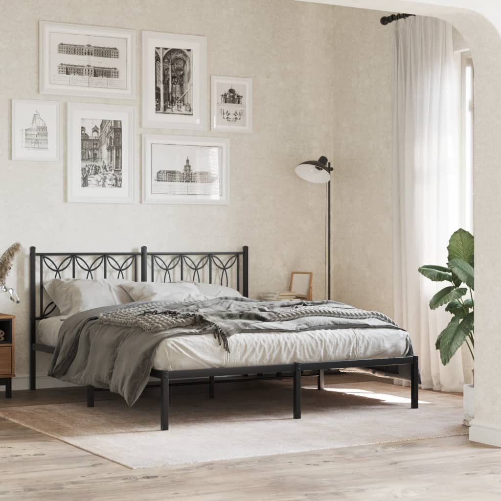 Metal Bed Frame without Mattress with Headboard Black 160x200cm