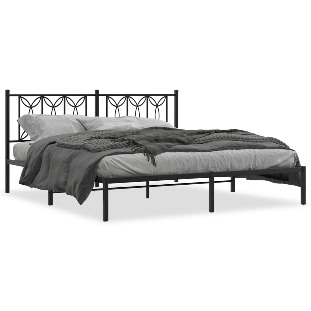 Metal Bed Frame without Mattress with Headboard Black 180x200cm