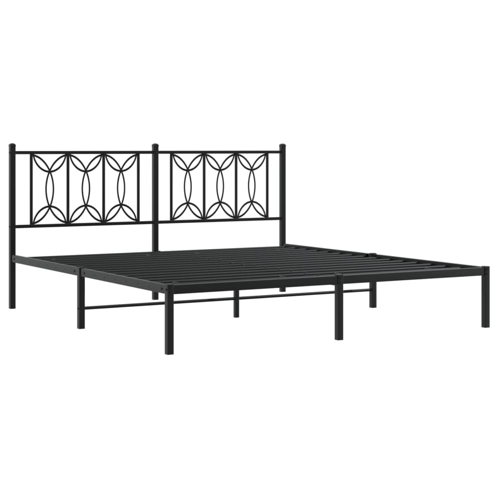 Metal Bed Frame without Mattress with Headboard Black 180x200cm