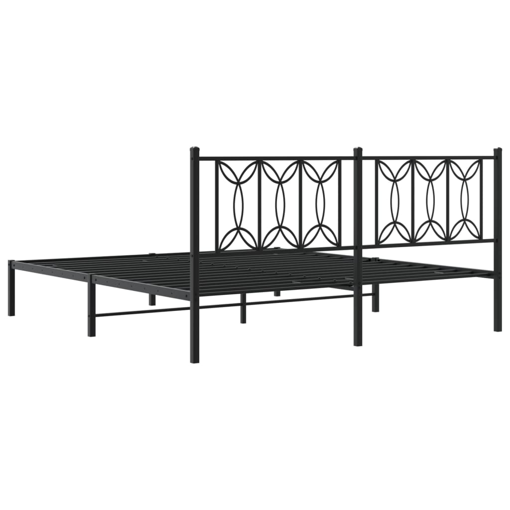 Metal Bed Frame without Mattress with Headboard Black 180x200cm