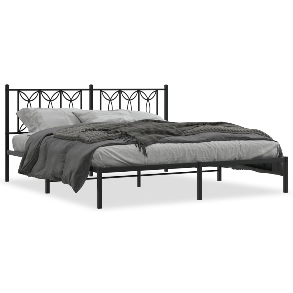 Metal Bed Frame without Mattress with Headboard Black 183x213cm