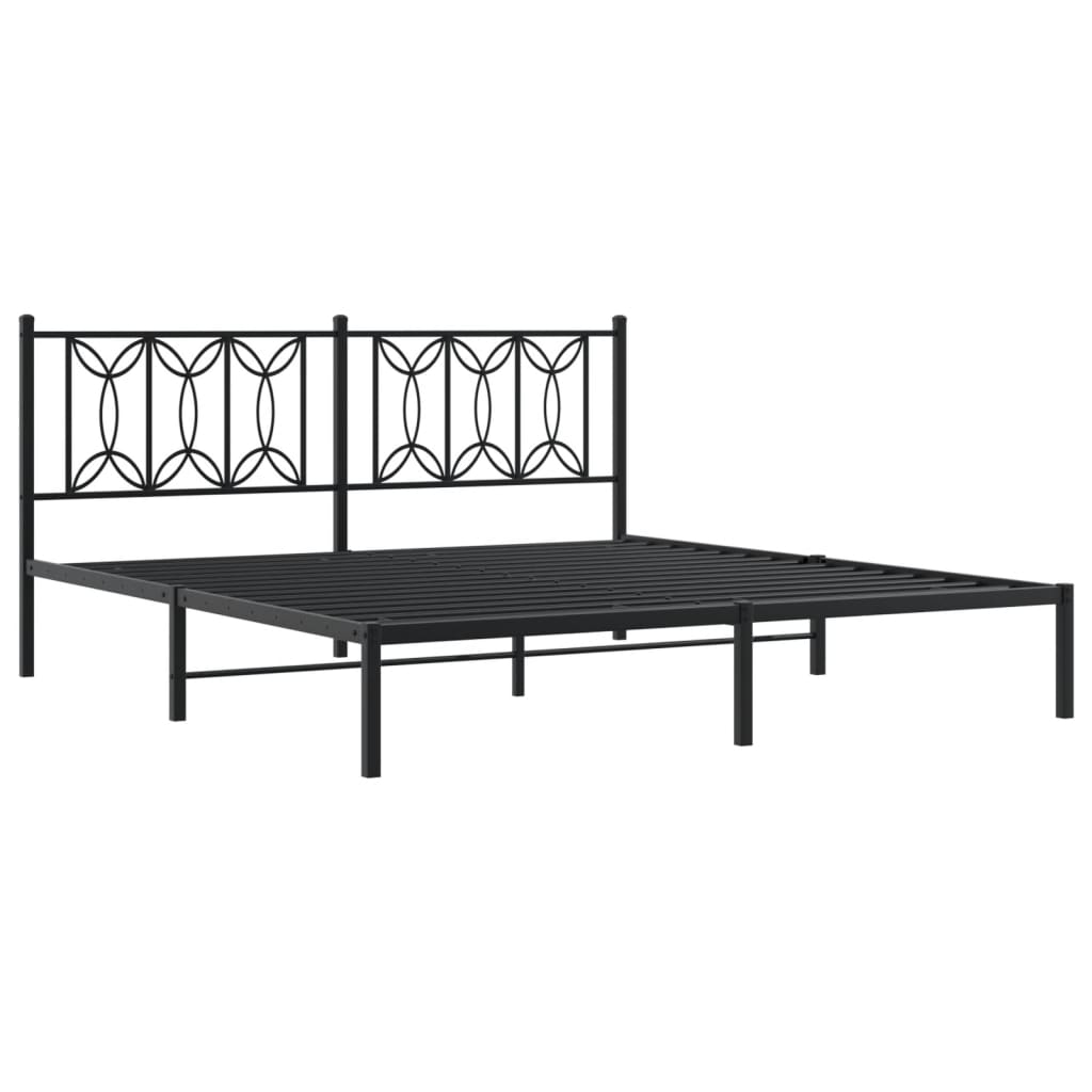 Metal Bed Frame without Mattress with Headboard Black 183x213cm