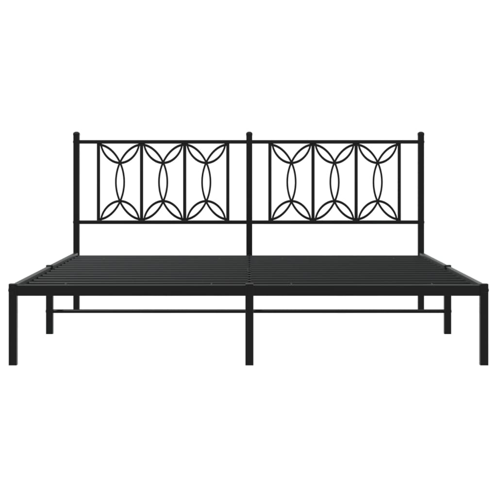 Metal Bed Frame without Mattress with Headboard Black 183x213cm