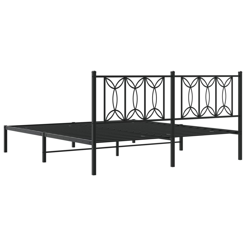 Metal Bed Frame without Mattress with Headboard Black 183x213cm