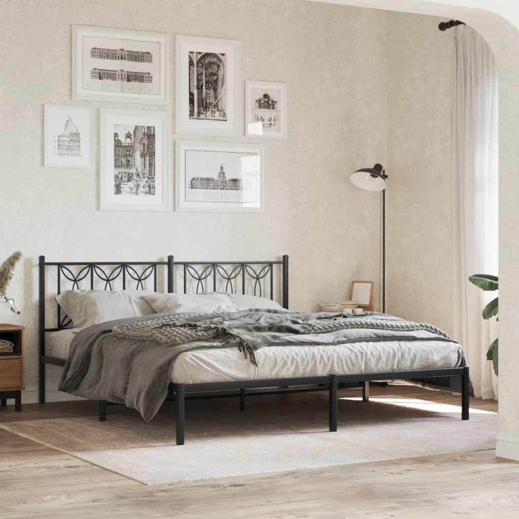 Metal Bed Frame without Mattress with Headboard Black 183x213cm