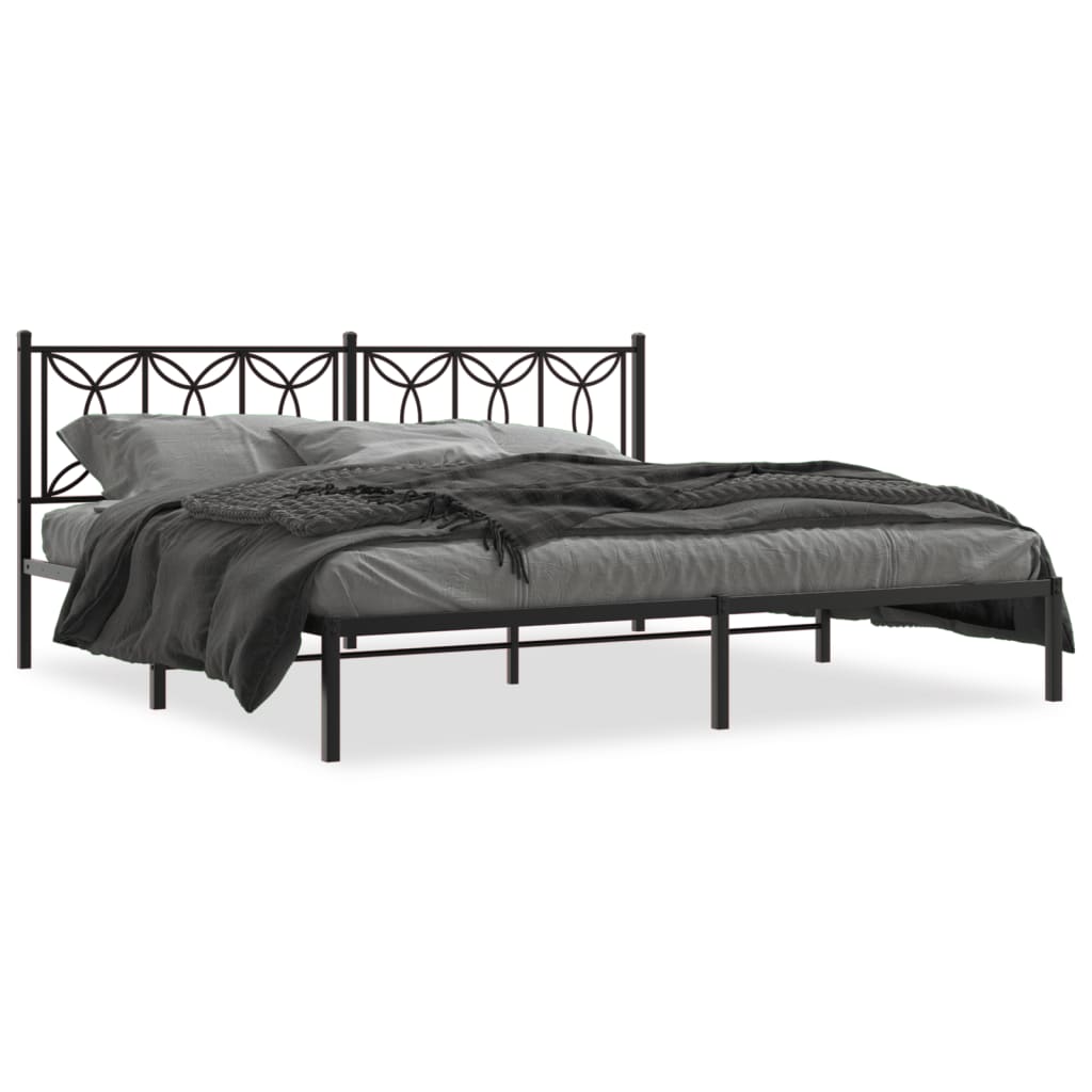 Metal Bed Frame without Mattress with Headboard Black 193x203cm