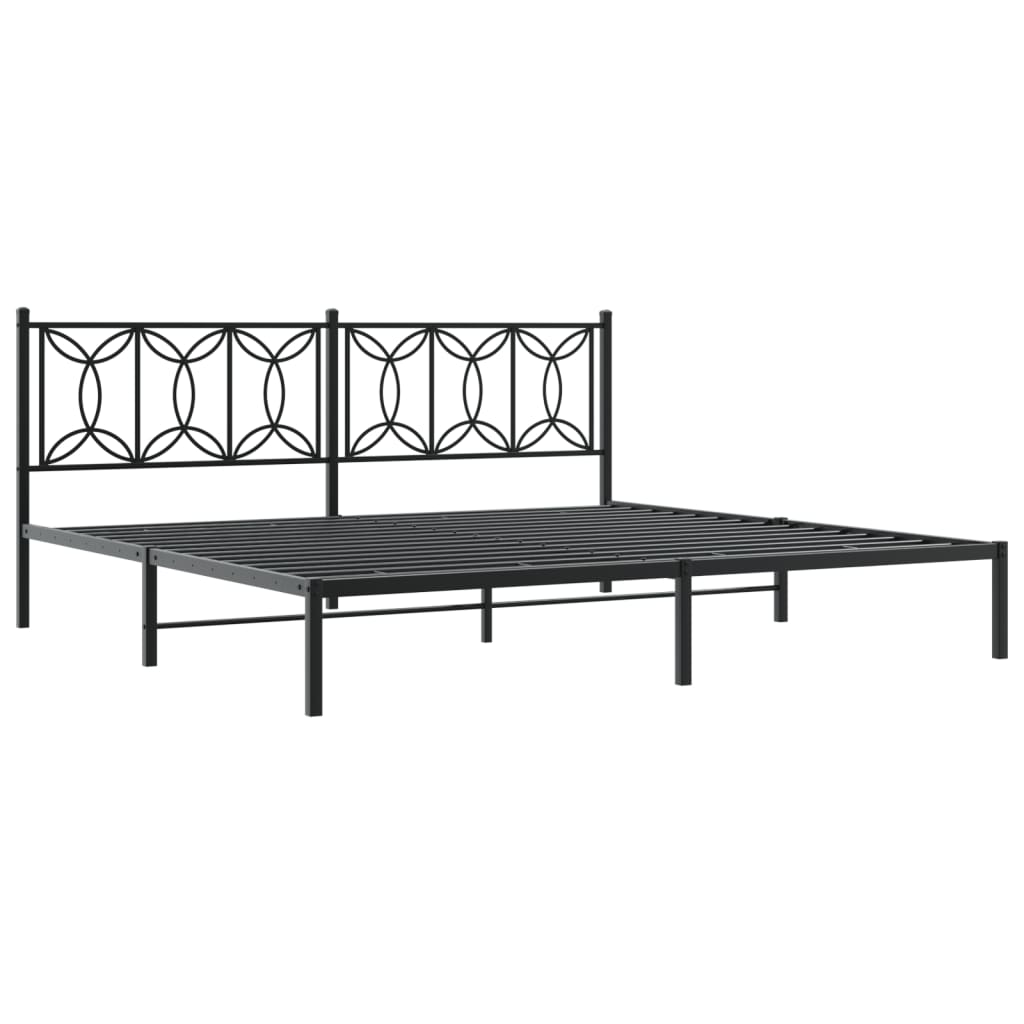 Metal Bed Frame without Mattress with Headboard Black 193x203cm