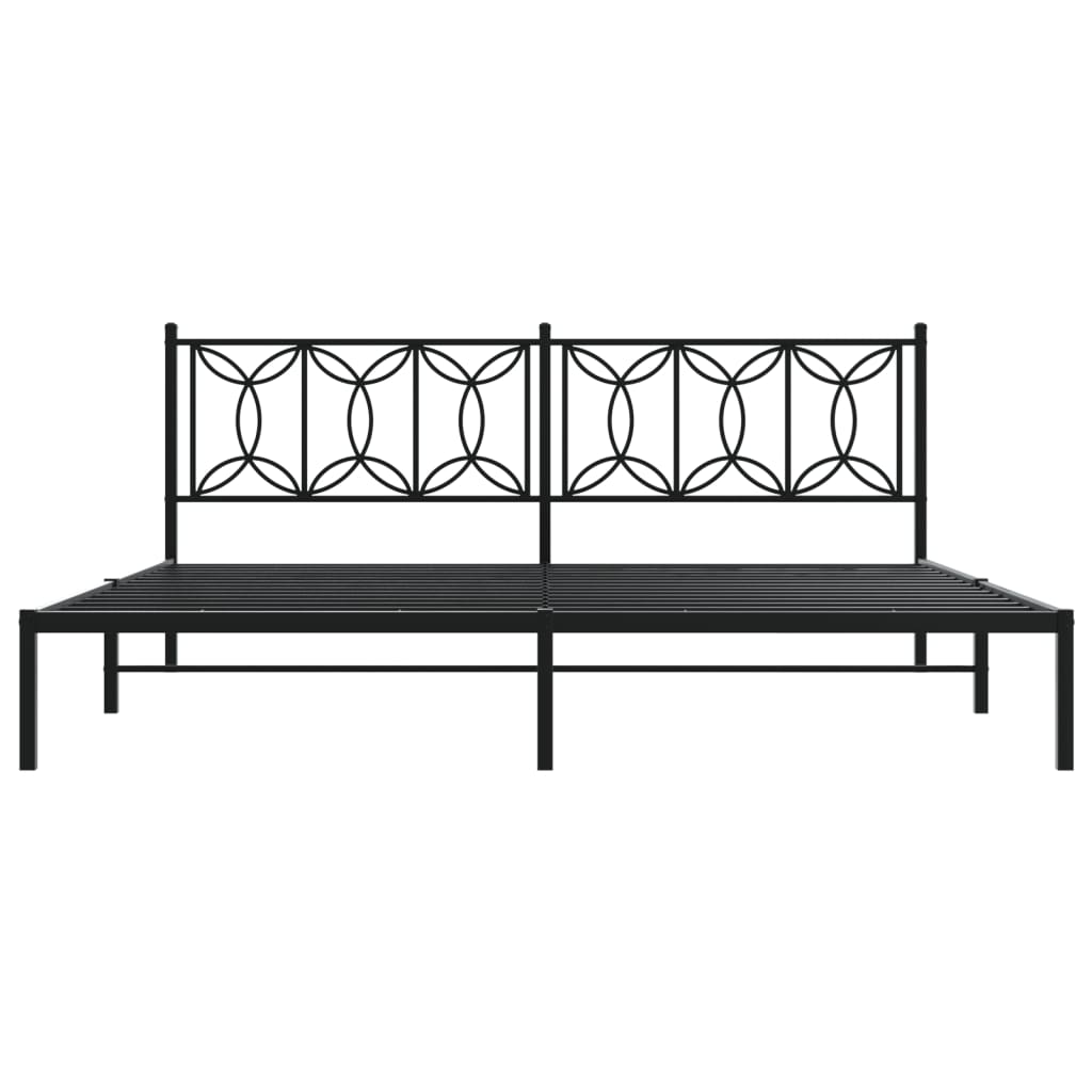 Metal Bed Frame without Mattress with Headboard Black 193x203cm