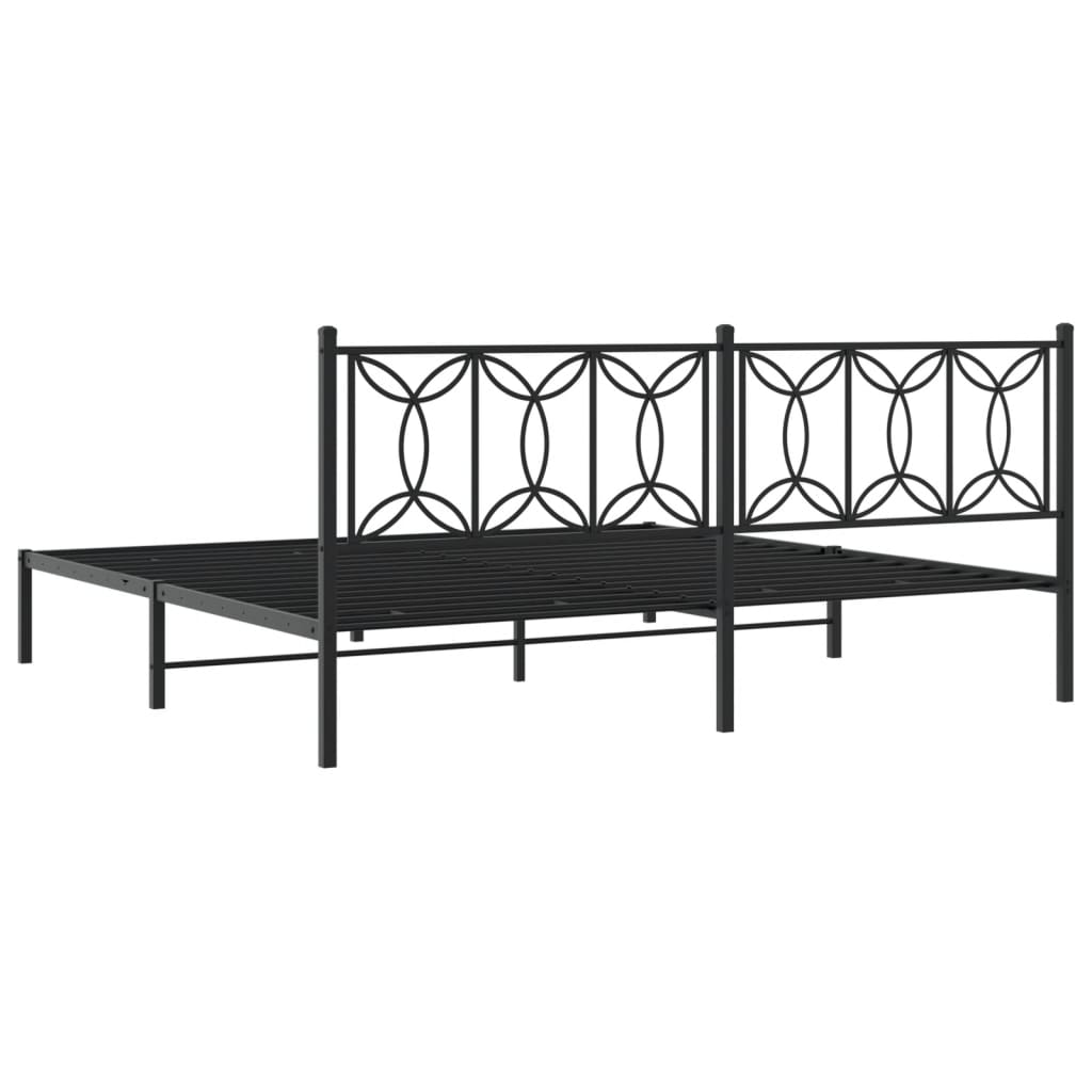 Metal Bed Frame without Mattress with Headboard Black 193x203cm