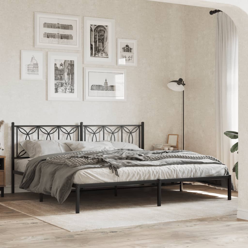 Metal Bed Frame without Mattress with Headboard Black 193x203cm