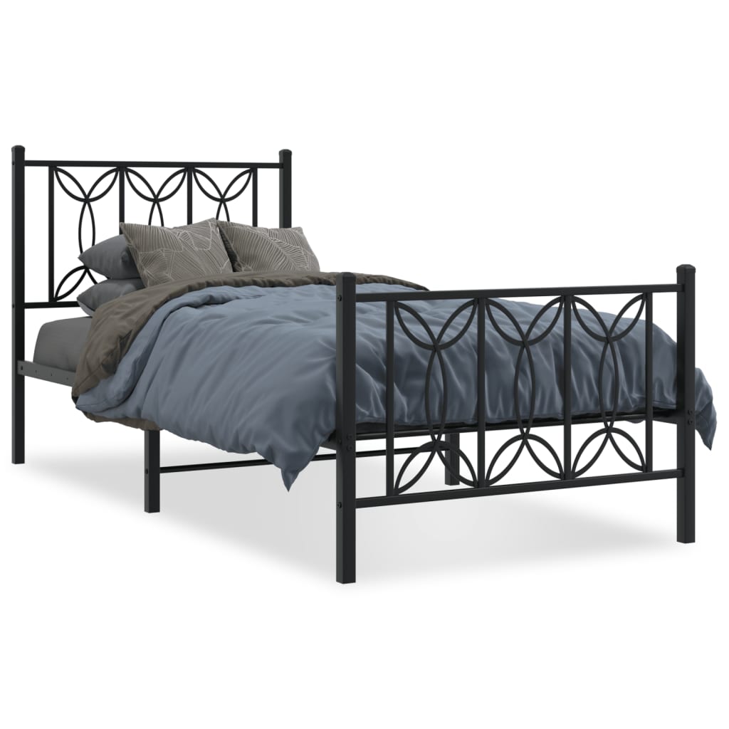 Metal Bed Frame without Mattress with Footboard Black 75x190cm