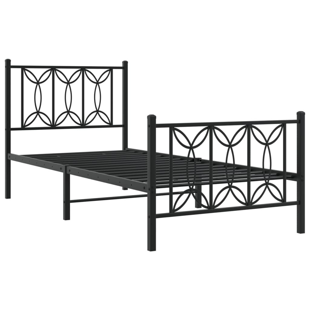 Metal Bed Frame without Mattress with Footboard Black 75x190cm