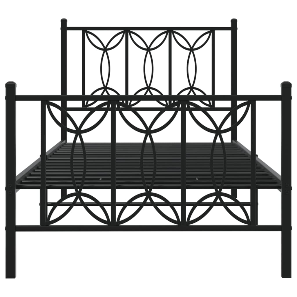Metal Bed Frame without Mattress with Footboard Black 75x190cm