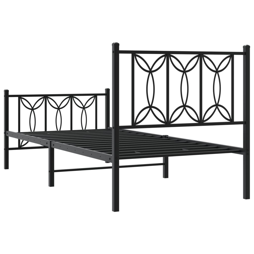 Metal Bed Frame without Mattress with Footboard Black 75x190cm