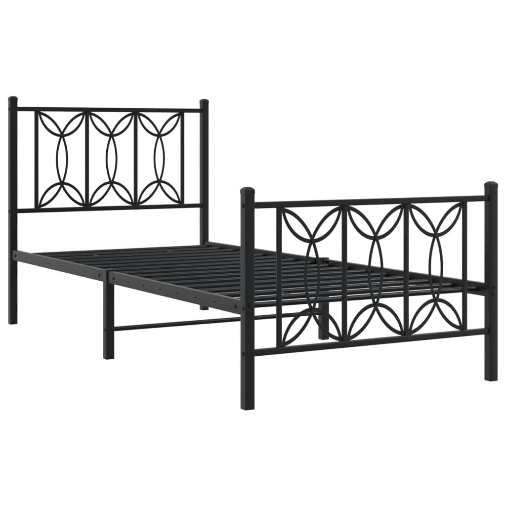 Metal Bed Frame without Mattress with Footboard Black 90x200cm