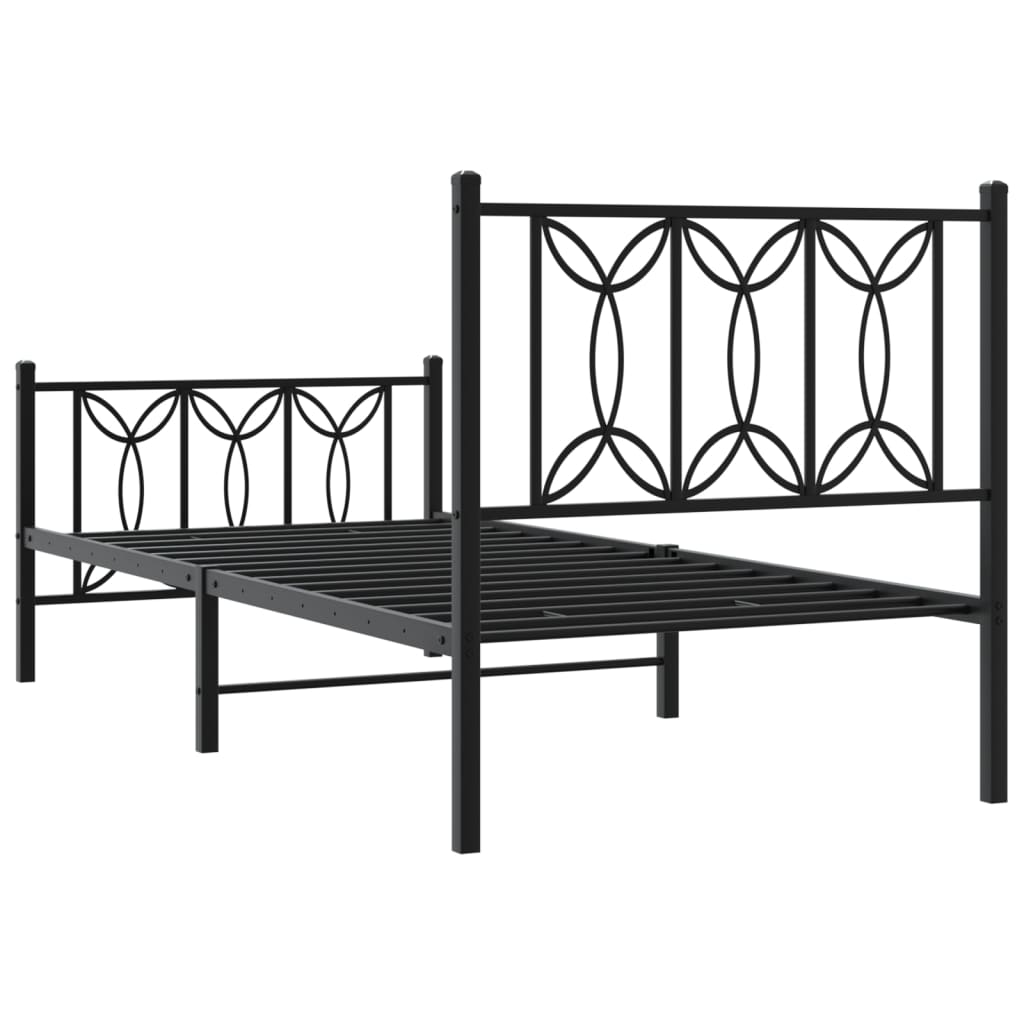 Metal Bed Frame without Mattress with Footboard Black 90x200cm