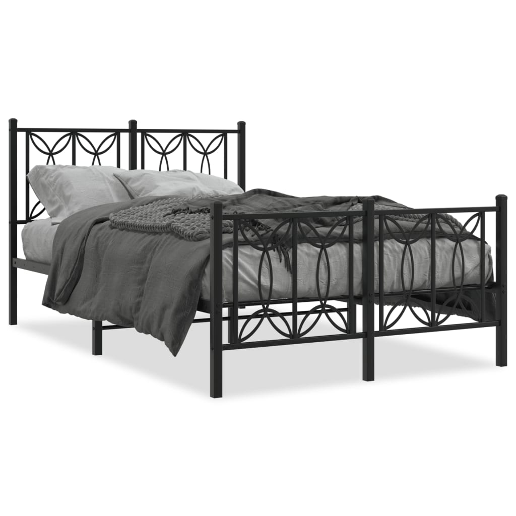 Metal Bed Frame without Mattress with Footboard Black 120x190cm
