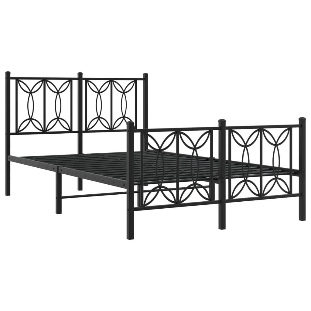 Metal Bed Frame without Mattress with Footboard Black 120x190cm