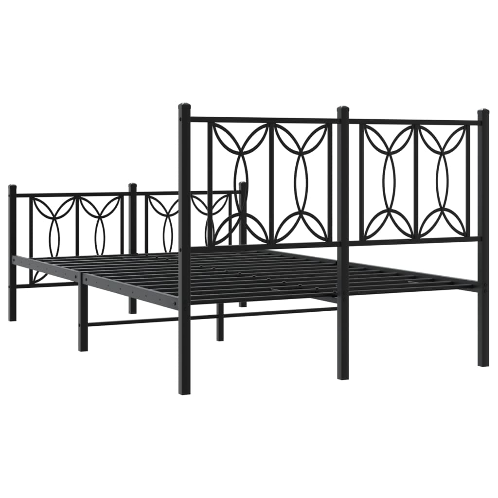 Metal Bed Frame without Mattress with Footboard Black 120x190cm