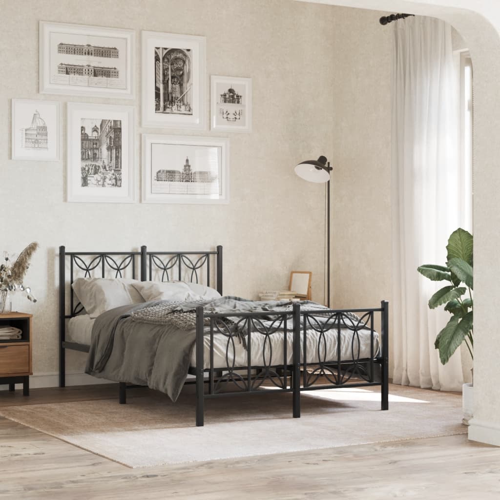 Metal Bed Frame without Mattress with Footboard Black 120x190cm