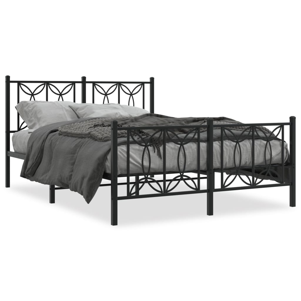 Metal Bed Frame without Mattress with Footboard Black 135x190cm