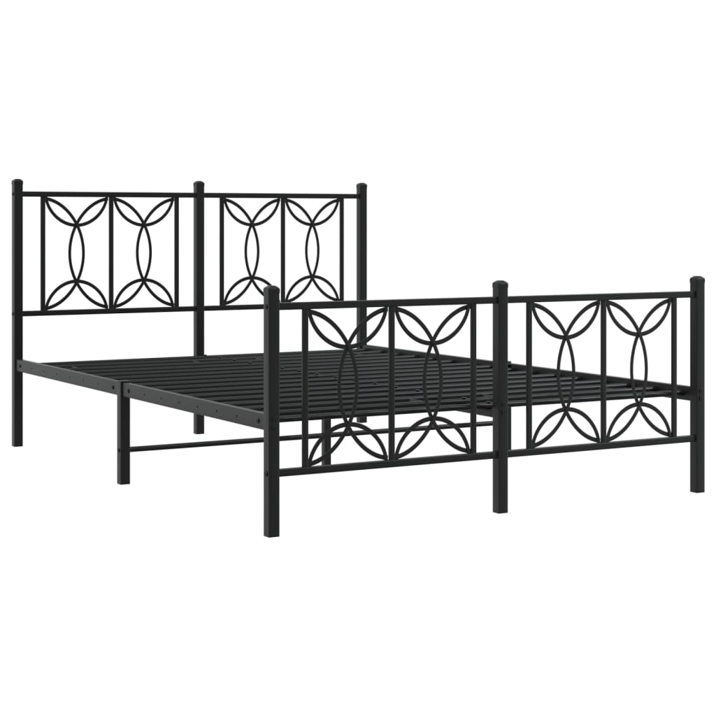 Metal Bed Frame without Mattress with Footboard Black 135x190cm