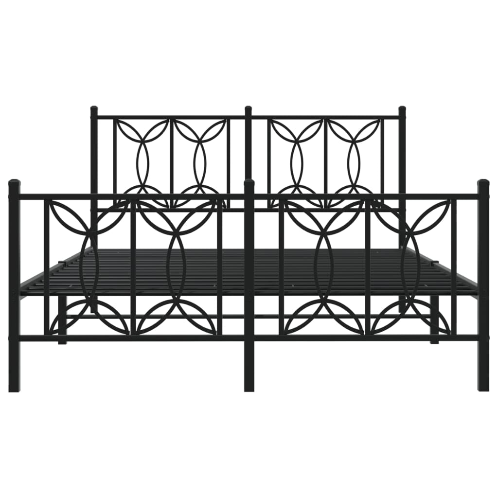 Metal Bed Frame without Mattress with Footboard Black 135x190cm