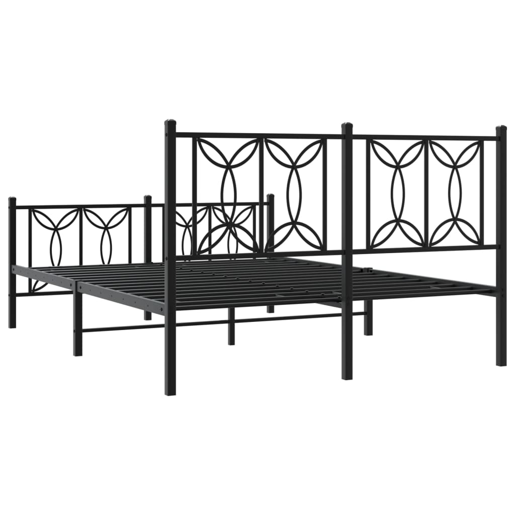 Metal Bed Frame without Mattress with Footboard Black 135x190cm
