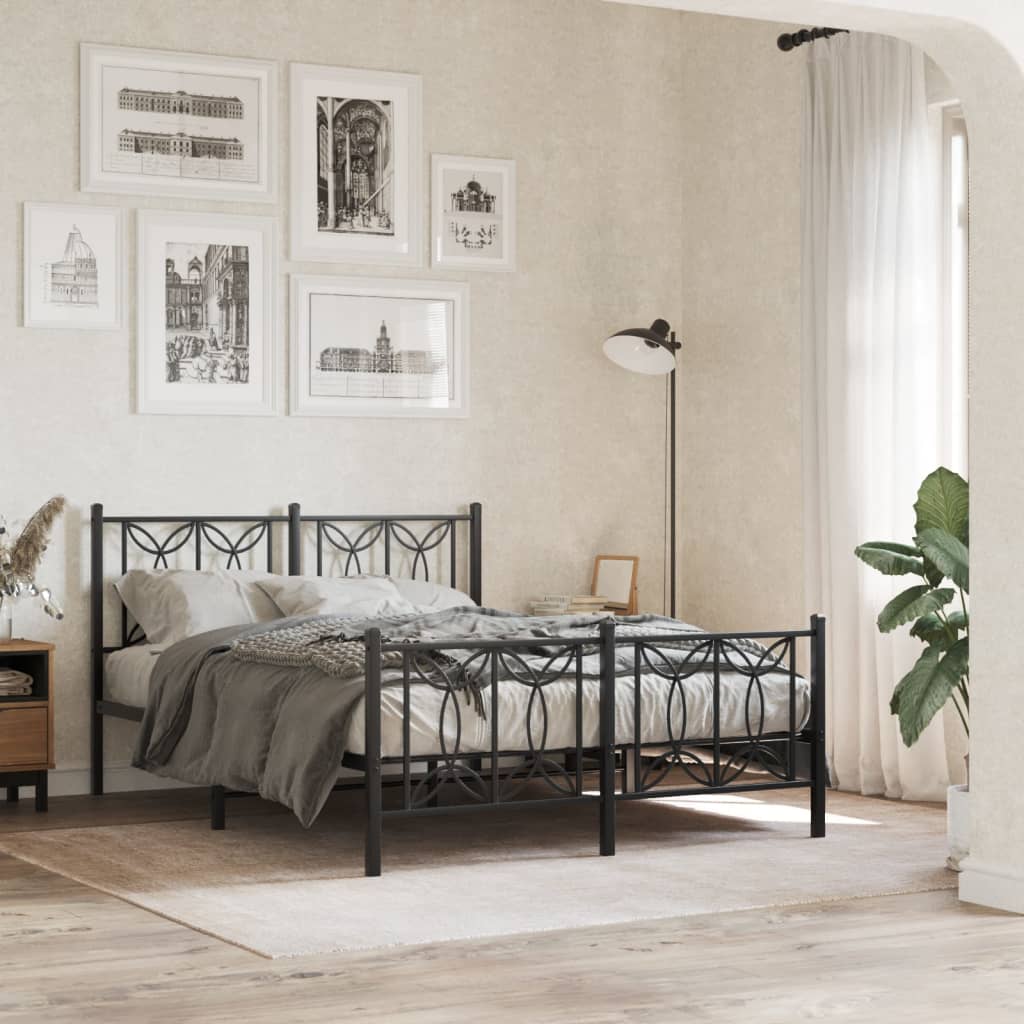 Metal Bed Frame without Mattress with Footboard Black 135x190cm