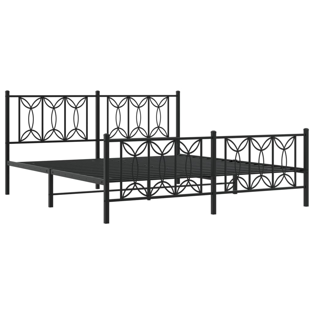 Metal Bed Frame without Mattress with Footboard Black 183x213cm