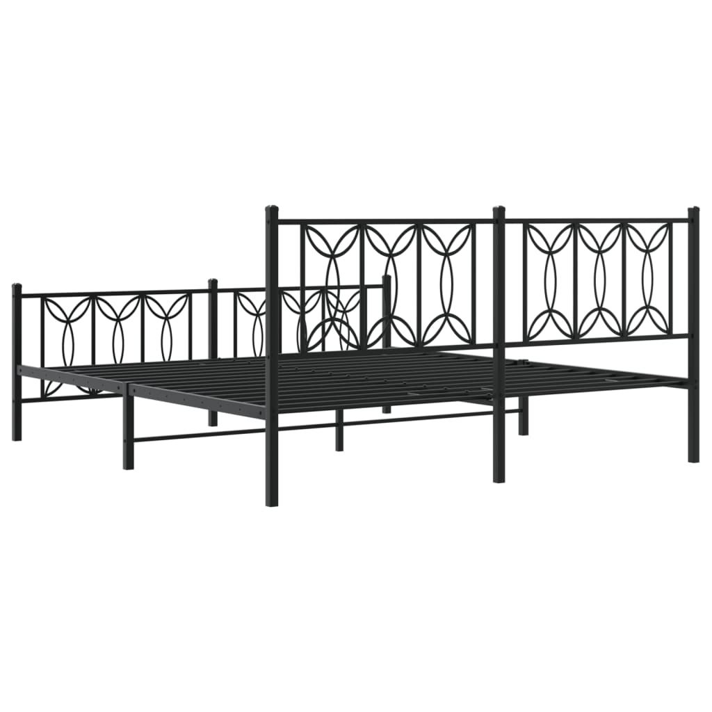 Metal Bed Frame without Mattress with Footboard Black 183x213cm