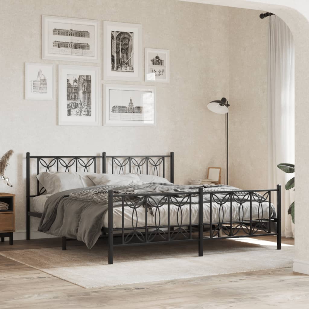 Metal Bed Frame without Mattress with Footboard Black 183x213cm